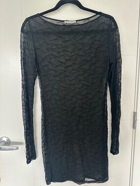 Sarah Pacini Black Sheer Long-Sleeve Dress / cover up